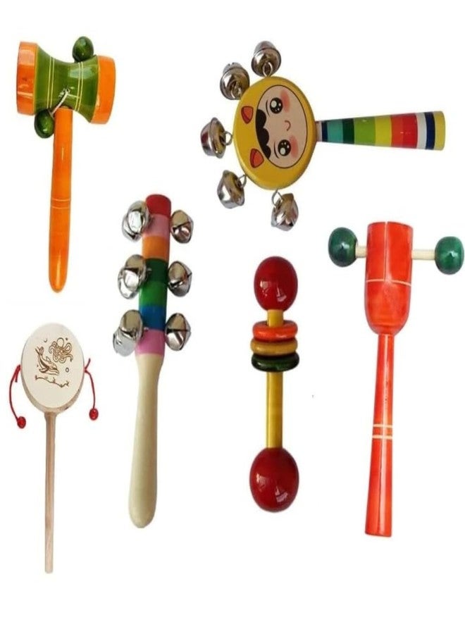 Little Mind Wooden Toys Baby Rattles for 6 to 12 Months | Gift for New Born Baby Toys Girl Boy Infants 0 to 6 Months - Set of 6 pcs - Non Toxic Multi Colors - Develops Sensory Skills - Image 1